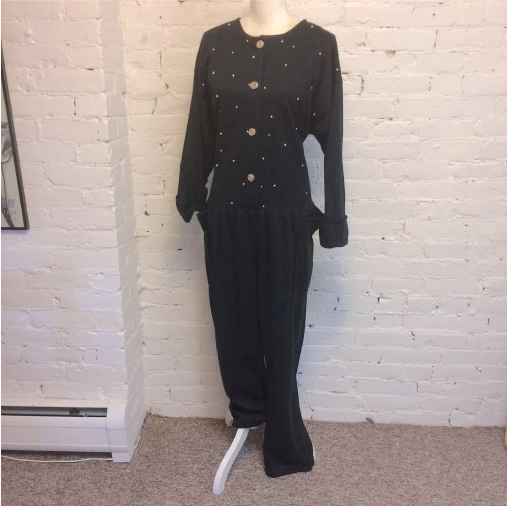 David Brown California vtg 80s studded jumpsuit black jersey size large